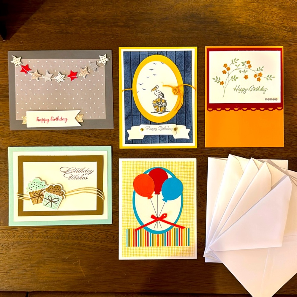 HAPPY BIRTHDAY Set of 5 Greeting Cards Blank Inside Envelopes